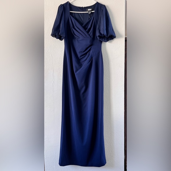 Modest Navy Blue DKNY Sweetheart Neckline mother of bride Maxi Formal Dress sz 6 - Picture 4 of 5